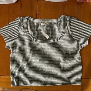 NWT - MADEWELL Black/White Stripe Cropped Top, Large